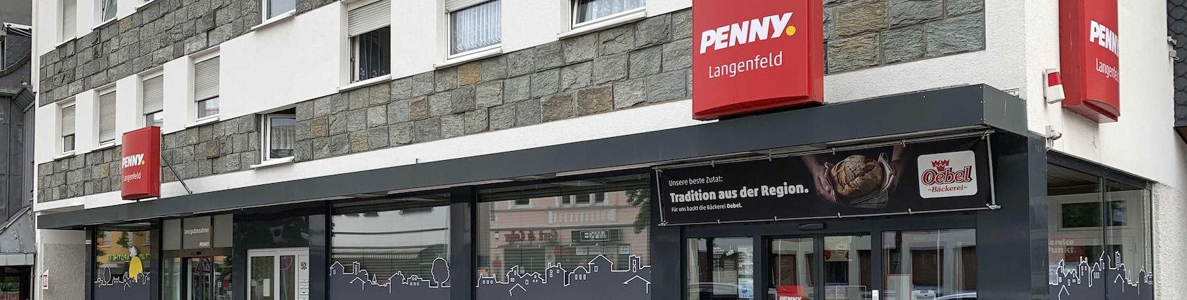 sie sehen den Eingang vom Penny Markt in Langenfeld – Immigrath Solinger Strasse 52