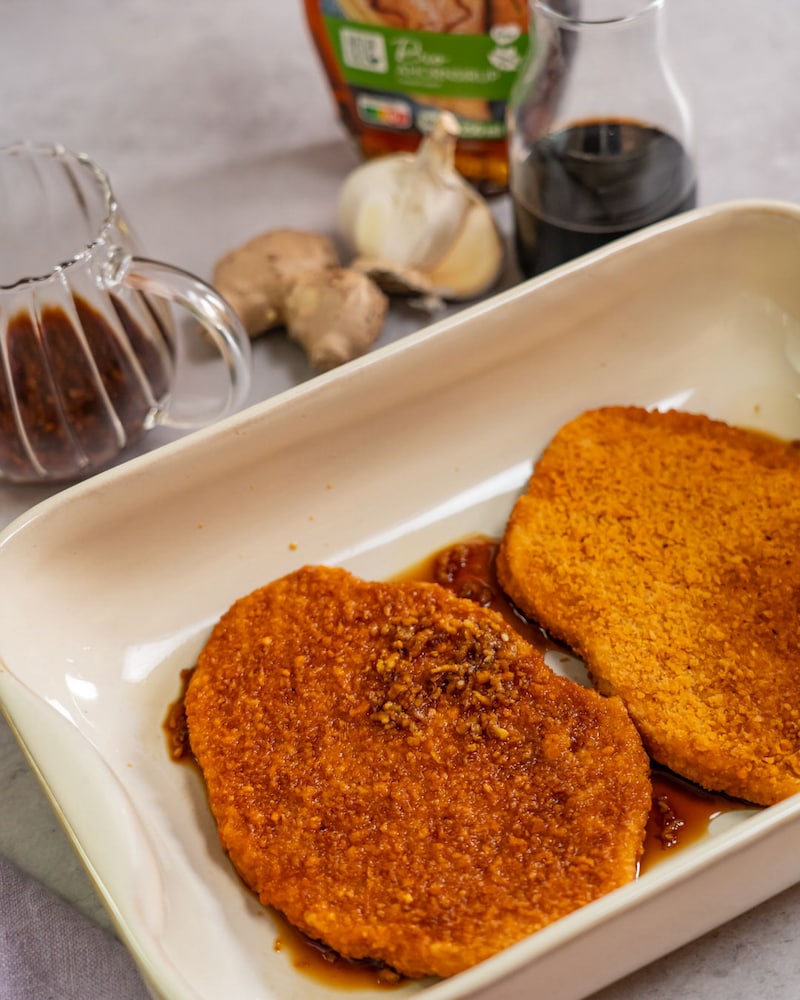 Dieses Bild zeigt die veganen Schnitzel.