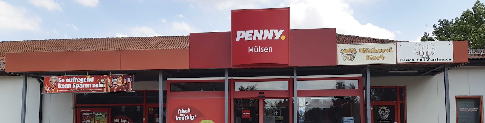 Sie sehen den Eingang vom Penny Markt in Mülsen St. Jacober Nebenstr. 1 a