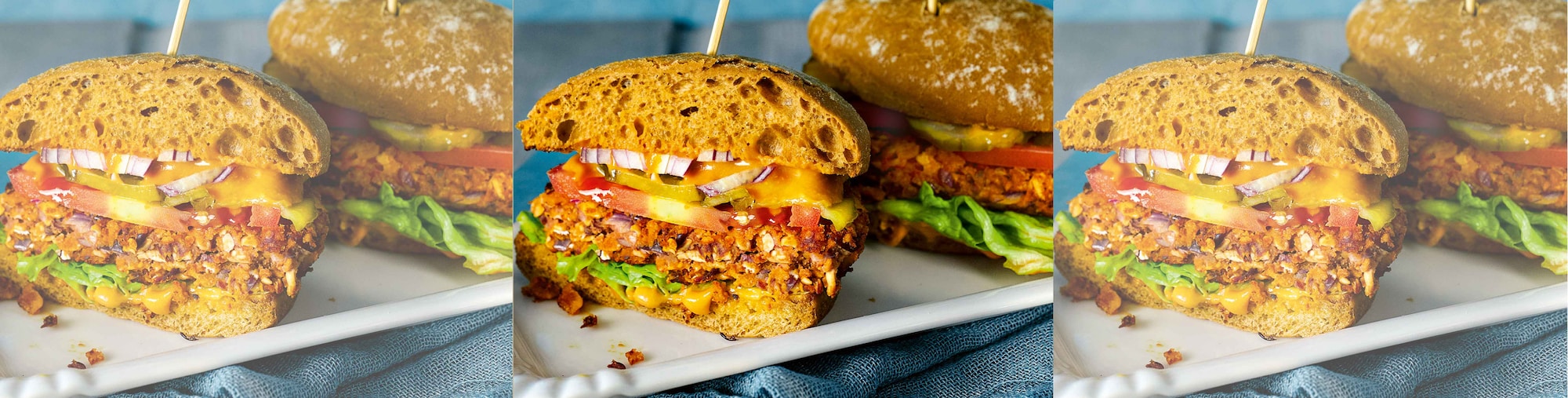 Dieses Bild zeigt den fertigen veganen Burger.