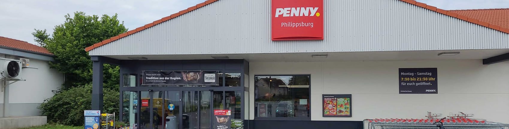 Sie sehen den Eingang vom Penny Markt in Philippsburg, Am Freyersee 1