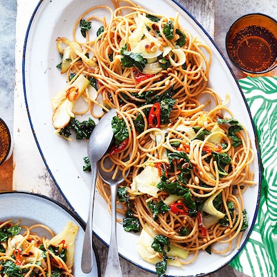 Dieses Bild zeigt die fertige Pasta agli spinaci.